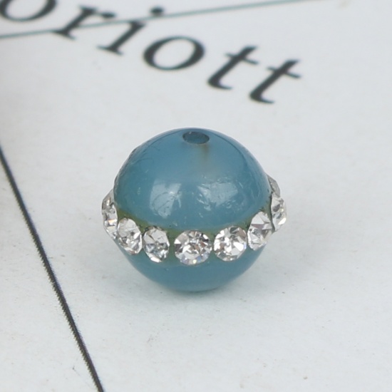 Picture of (Grade B) Agate ( Natural ) Beads Round Light Blue Clear Rhinestone About 9mm x 8mm, Hole: Approx 1.3mm, 5 PCs