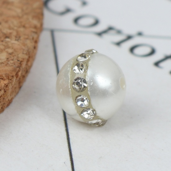 Immagine di (Grado A) Perla ( Naturale ) Perline Bianco Trasparente Strass Tondo Come 9mm x 8mm, Foro: Circa 1.2mm, 5 Pz