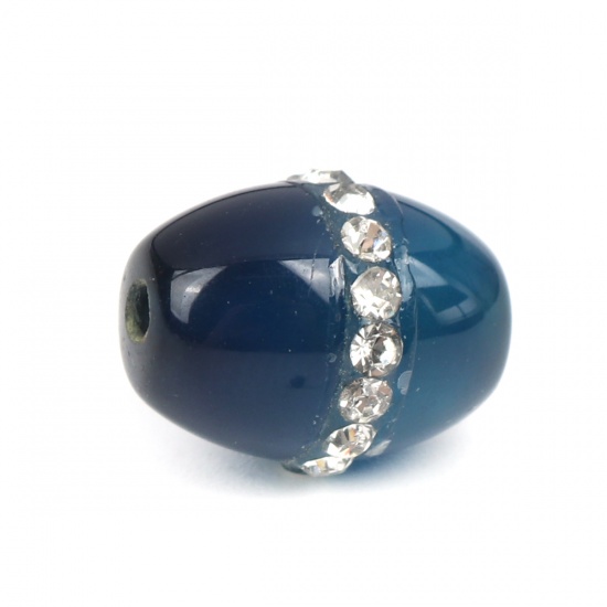 Picture of (Grade A) Agate ( Natural ) Beads Drum Royal Blue Clear Rhinestone About 14mm x 11mm, Hole: Approx 1.4mm, 5 PCs