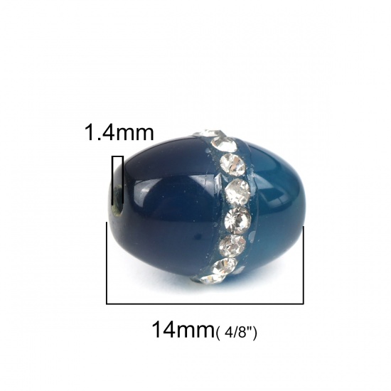 Immagine di (Grado A) Agata ( Naturale ) Perline Tamburo Blu Marino Trasparente Strass Come 14mm x 11mm, Foro: Circa 1.4mm, 5 Pz