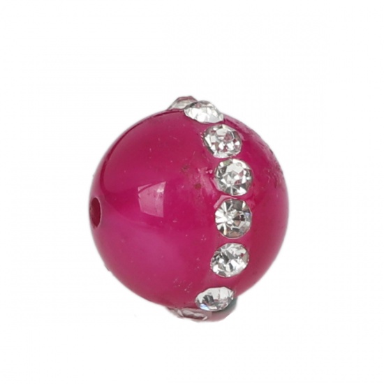 Picture of (Grade A) Agate ( Natural ) Beads Round Fuchsia Clear Rhinestone About 11mm x 10mm, Hole: Approx 1.3mm, 5 PCs