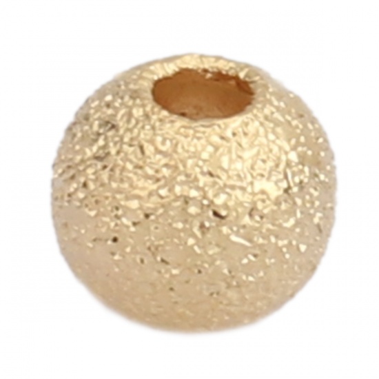 Picture of Brass Beads Round 18K Real Gold Plated Sparkledust About 4mm Dia, Hole: Approx 1mm, 200 PCs                                                                                                                                                                   