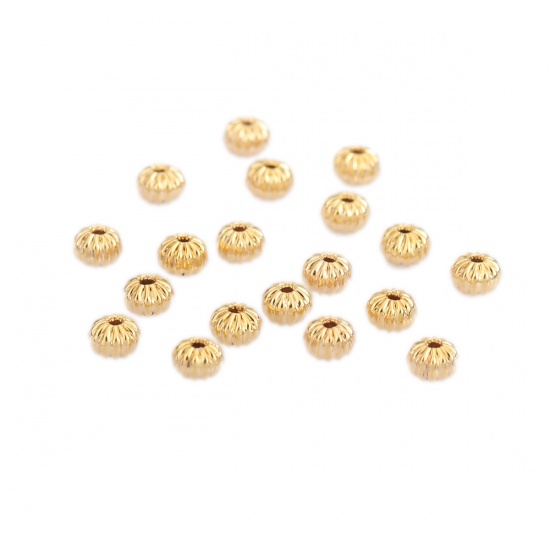 Picture of Brass Beads Round 18K Real Gold Plated About 4mm Dia, Hole: Approx 0.9mm, 200 PCs                                                                                                                                                                             
