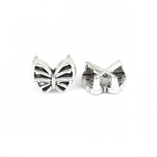 Picture of Zinc Based Alloy Slide Beads Butterfly Animal Antique Silver Hollow About 12mm x 9mm, Hole:Approx 6.3mm x 2.1mm 100 PCs