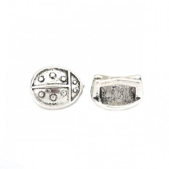Picture of Zinc Based Alloy Slide Beads Ladybug Animal Antique Silver About 9mm x 8mm, Hole:Approx 6.2mm x 1.9mm 100 PCs