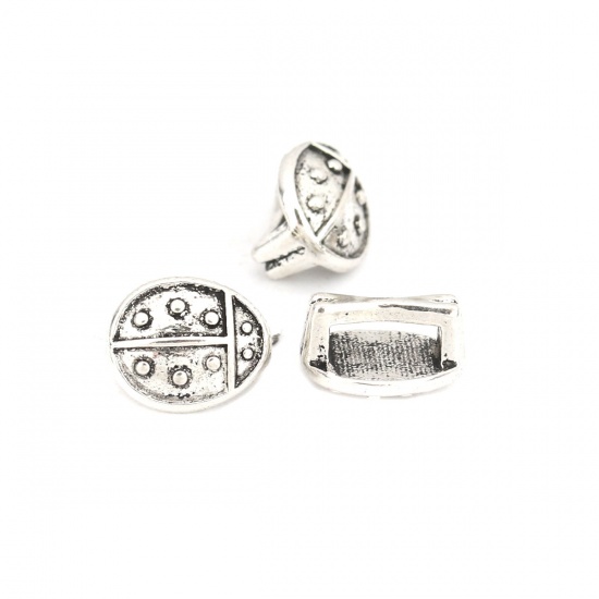 Picture of Zinc Based Alloy Slide Beads Ladybug Animal Antique Silver About 9mm x 8mm, Hole:Approx 6.2mm x 1.9mm 100 PCs