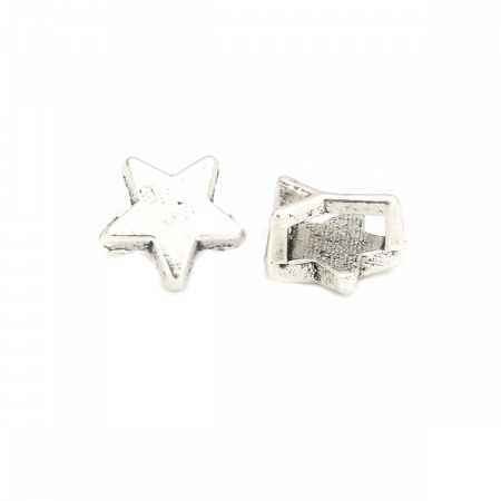 Zinc Based Alloy Slide Beads Pentagram Star Antique Silver Color About 9mm x 9mm, Hole:Approx 6.4mm x 2.1mm 100 PCs