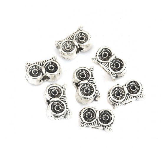 Picture of Zinc Based Alloy Beads Owl Animal Antique Silver Color (Can Hold ss5 Pointed Back Rhinestone) About 12mm x 8mm, Hole: Approx 2.4mm, 20 PCs