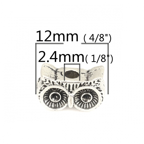 Picture of Zinc Based Alloy Beads Owl Animal Antique Silver Color (Can Hold ss5 Pointed Back Rhinestone) About 12mm x 8mm, Hole: Approx 2.4mm, 20 PCs