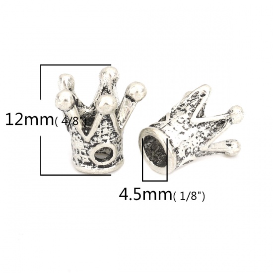 Picture of Zinc Based Alloy Beads Crown Antique Silver About 12mm x 11mm, Hole: Approx 4.5mm 2.3mm, 10 PCs