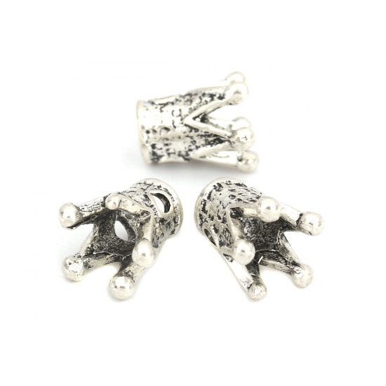 Picture of Zinc Based Alloy Beads Crown Antique Silver About 12mm x 11mm, Hole: Approx 4.5mm 2.3mm, 10 PCs