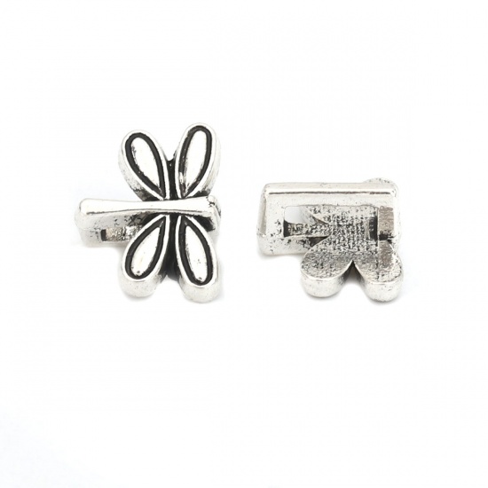 Picture of Zinc Based Alloy Slide Beads Dragonfly Animal Antique Silver About 13mm x 10mm, Hole:Approx 6.3mm x 2mm 100 PCs