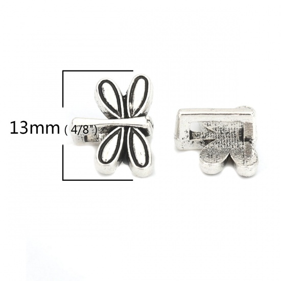 Immagine di Lega di Zinco Perline Addetti Cinturini per Orologi Libellula Argento Antico Circa 13mm x 10mm, Foro: Circa 6.3mm x 2mm, 100 Pz