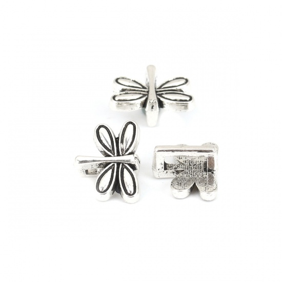 Picture of Zinc Based Alloy Slide Beads Dragonfly Animal Antique Silver About 13mm x 10mm, Hole:Approx 6.3mm x 2mm 100 PCs