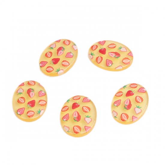 Picture of Resin Dome Seals Cabochon Oval Multicolor Strawberry Pattern 26mm x 19mm, 10 PCs