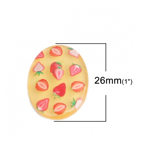 Picture of Resin Dome Seals Cabochon Oval Multicolor Strawberry Pattern 26mm x 19mm, 10 PCs