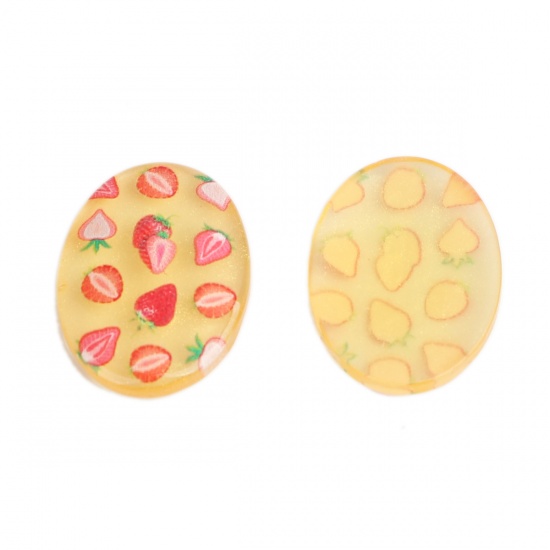 Picture of Resin Dome Seals Cabochon Oval Multicolor Strawberry Pattern 26mm x 19mm, 10 PCs