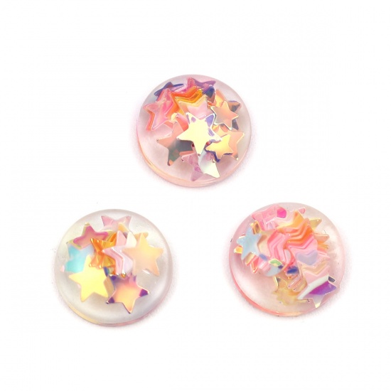 Picture of Resin Dome Seals Cabochon Round Multicolor Transparent Pentagram Star Pattern Sequins 10mm Dia., 50 PCs