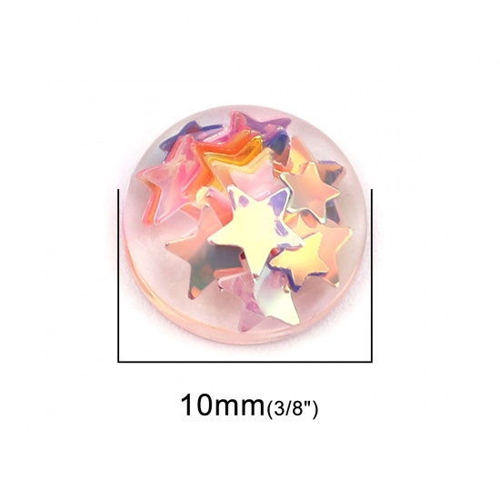 Picture of Resin Dome Seals Cabochon Round Multicolor Transparent Pentagram Star Pattern Sequins 10mm Dia., 50 PCs