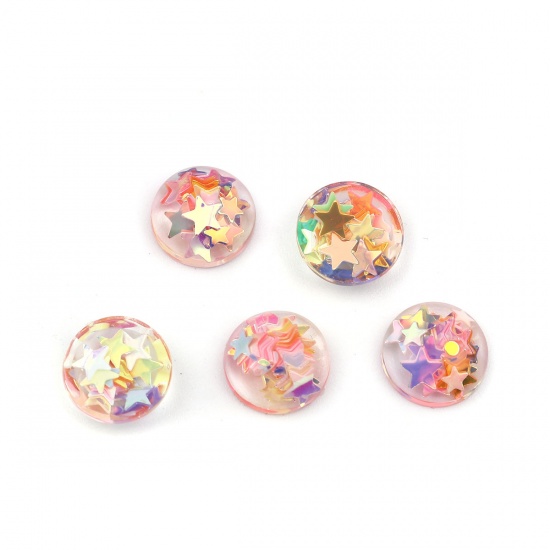 Picture of Resin Dome Seals Cabochon Round Multicolor Transparent Pentagram Star Pattern Sequins 10mm Dia., 50 PCs