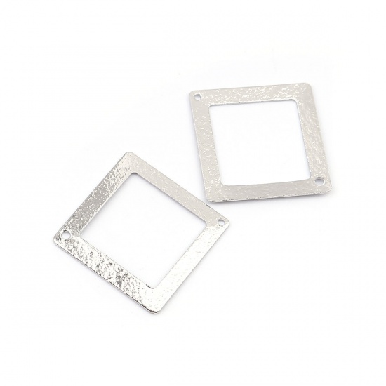 Immagine di Ottone Connettore Quadrato Tono Argento Filigrana 22mm x 22mm, 5 Pz                                                                                                                                                                                           