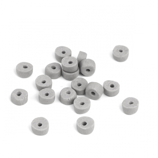 Picture of Ceramic Beads Flat Round Gray About 6mm x 4mm, Hole: Approx 1.4mm, 20 PCs