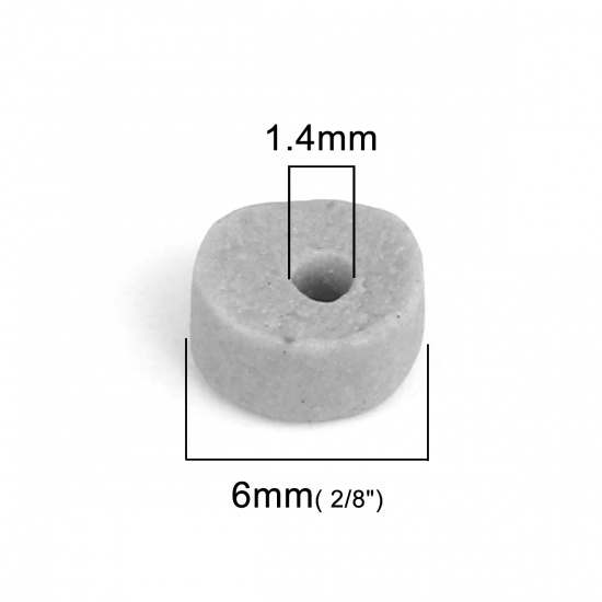 Immagine di Ceramica Diatanziale Perline Tondo Piatto Grigio Circa 6mm x 4mm, Foro: Circa 1.4mm, 20 Pz