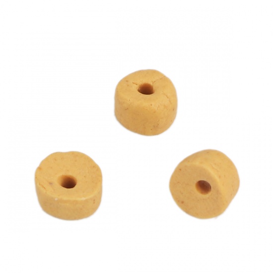 Picture of Ceramic Beads Flat Round Khaki About 6mm x 4mm, Hole: Approx 1.4mm, 20 PCs