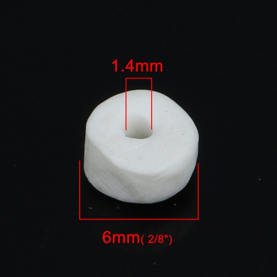 Picture of Ceramic Beads Flat Round White About 6mm x 4mm, Hole: Approx 1.4mm, 20 PCs
