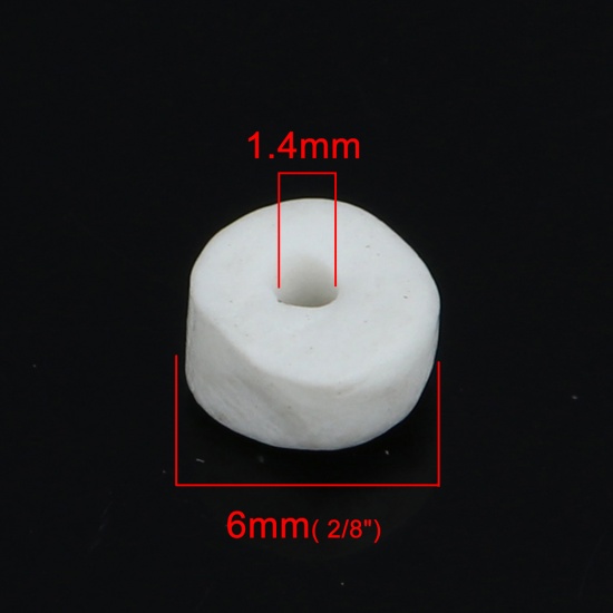 Immagine di Ceramica Diatanziale Perline Tondo Piatto Bianco Circa 6mm x 4mm, Foro: Circa 1.4mm, 20 Pz