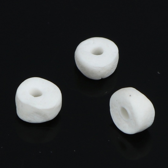 Picture of Ceramic Beads Flat Round White About 6mm x 4mm, Hole: Approx 1.4mm, 20 PCs