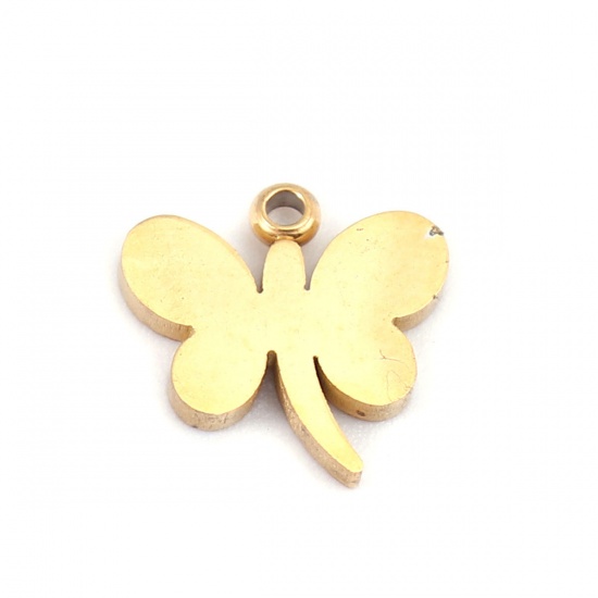 Picture of 304 Stainless Steel Insect Charms Butterfly Animal Gold Plated 9mm x 9mm, 5 PCs