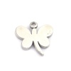 Picture of 304 Stainless Steel Insect Charms Butterfly Animal Silver Tone 9mm x 9mm, 5 PCs