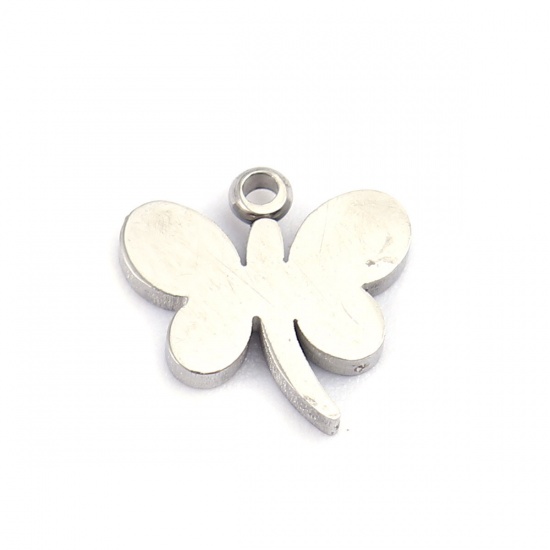 Picture of 304 Stainless Steel Insect Charms Butterfly Animal Silver Tone 9mm x 9mm, 5 PCs