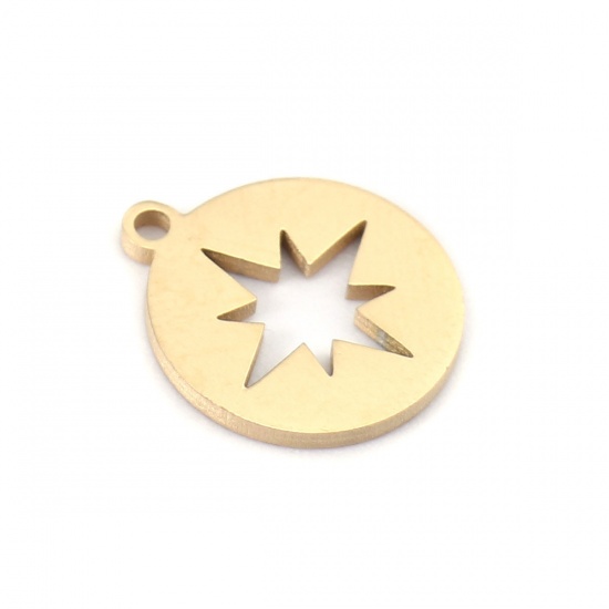Picture of 304 Stainless Steel Galaxy Charms Round Gold Plated Star Hollow 12mm x 10mm, 5 PCs