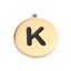 Immagine di 304 Acciaio Inossidabile Charms Tondo Oro Placcato Nero Lettera Maiuscola Messaggio " K " Smalto 17mm x 15mm, 2 Pz