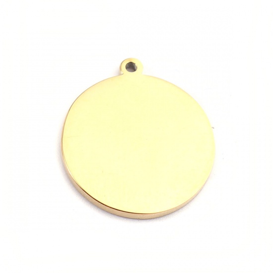 Image de Breloques en 304 Acier Inoxydable Rond Doré Noir Alphabet Initial/ Lettre Majuscule Gravé Mots" K " Émail 17mm x 15mm , 2 Pcs
