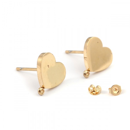 304 Edelstahl Ohrring Ohrstecker 18K Echtgold plattiert Herz Message " Mit Öse " 10mm x 10mm, Drahtstärke: (20 gauge), 2 Stück