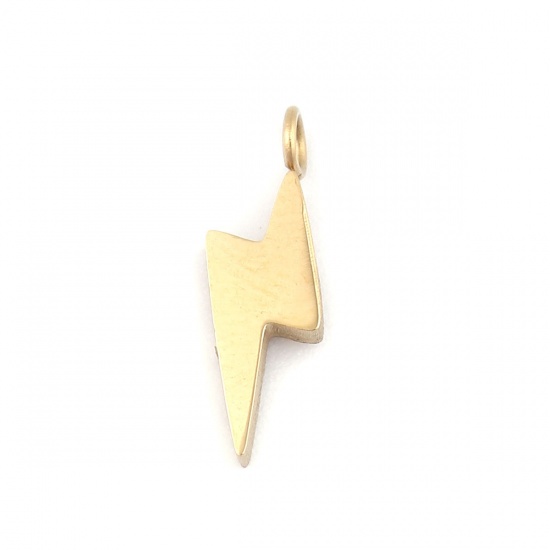 Image de Breloques en 304 Acier Inoxydable Collection de Météo Foudre Plaqué Or Véritable 18K 14mm x 4mm , 5 Pcs