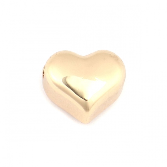 Picture of 304 Stainless Steel Beads For DIY Charm Jewelry Making 18K Real Gold Plated Heart About 11mm x 9mm, Hole: Approx 1.9mm, 2 PCs
