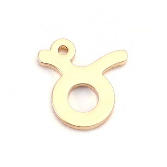 Picture of 304 Stainless Steel Charms 18K Real Gold Plated Taurus Sign Of Zodiac Constellations 9mm x 9mm, 2 PCs