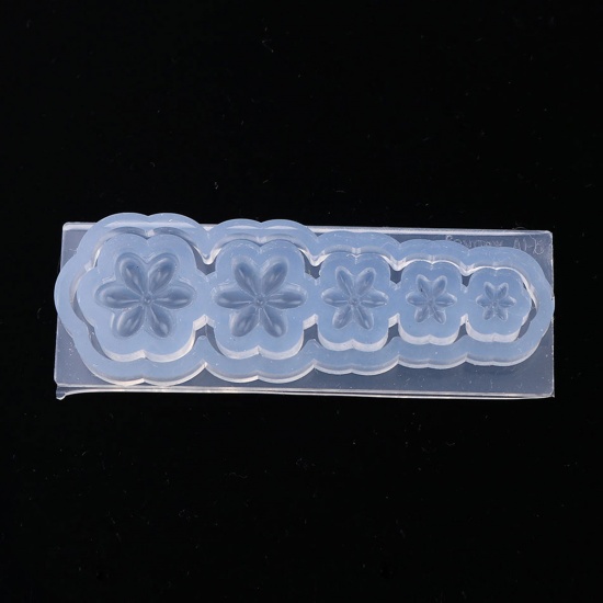 Picture of Silicone Resin Mold For Jewelry Making Rectangle Transparent Clear Flower 6.5cm x 2.2cm, 1 Piece