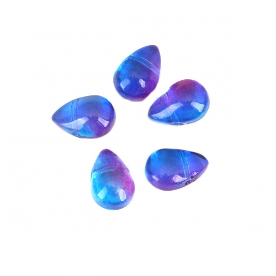 Bild von Glas Perlen Tropfen Violett & Blau ca. 9mm x 6mm, Loch: 0.9mm, 25 Stück