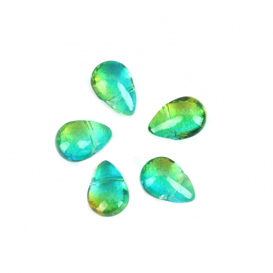 Bild von Glas Perlen Tropfen Grün ca. 9mm x 6mm, Loch: 0.9mm, 25 Stück