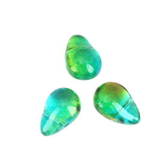 Picture of Glass Beads Drop Green About 9mm x 6mm, Hole: Approx 0.9mm, 25 PCs