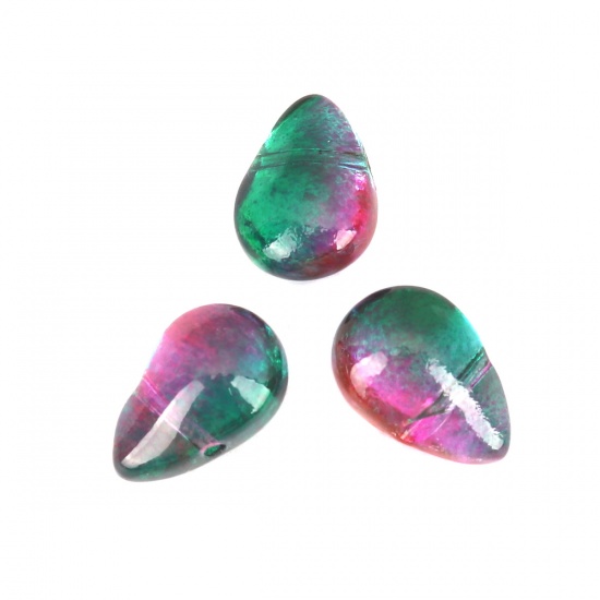 Picture of Glass Beads Drop Purple & Green About 9mm x 6mm, Hole: Approx 0.9mm, 25 PCs
