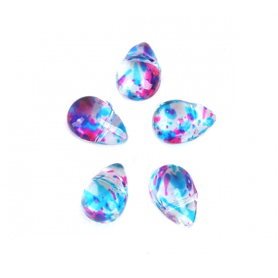Immagine di Vetro Perline Goccia Multicolore Trasparente Circa 9mm x 6mm, Foro: Circa 0.9mm, 25 Pz
