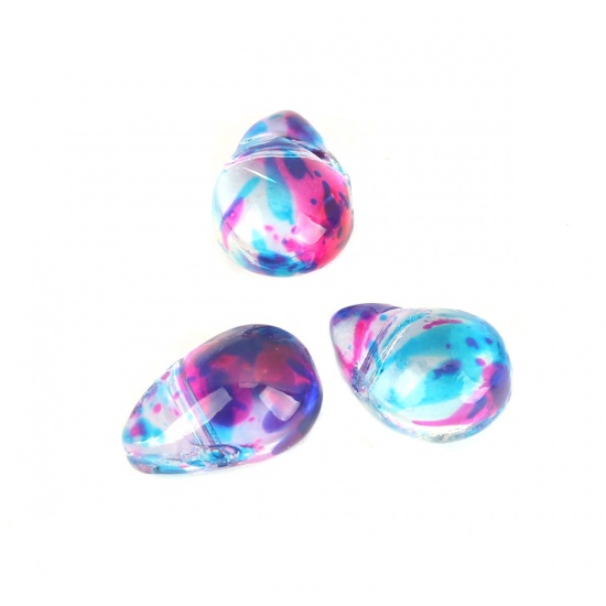 Picture of Glass Beads Drop Multicolor Transparent About 9mm x 6mm, Hole: Approx 0.9mm, 25 PCs