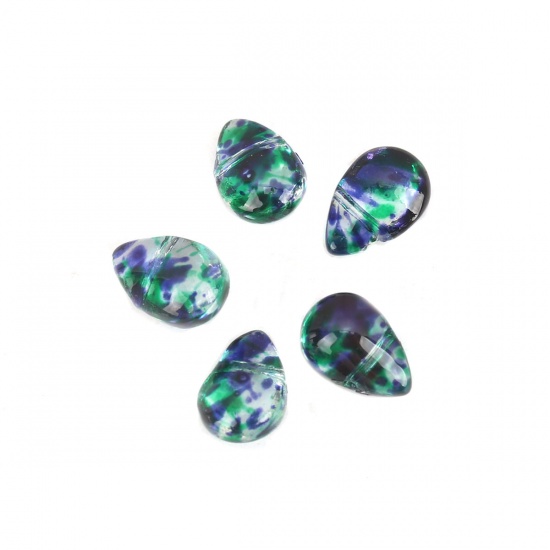 Picture of Glass Beads Drop Multicolor Transparent About 9mm x 6mm, Hole: Approx 0.9mm, 25 PCs