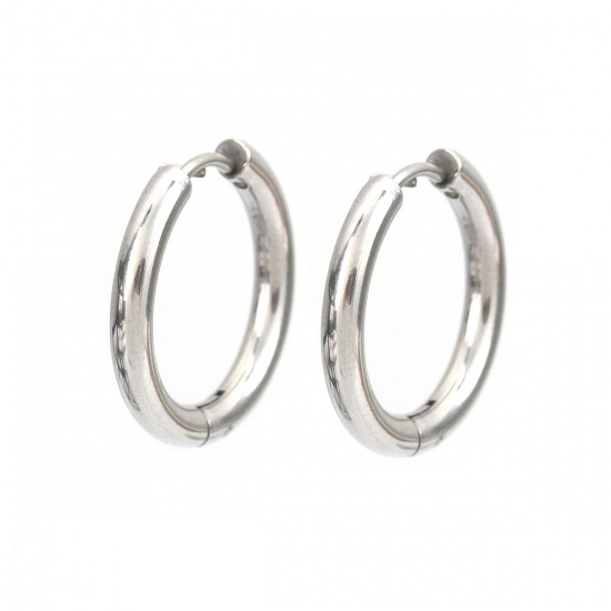 Picture of 304 Stainless Steel Hoop Earrings Silver Tone Round 22mm Dia., Post/ Wire Size: (19 gauge), 10 PCs